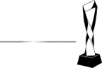 Black and white illustration of a geometric trophy on a base, with the partially visible words HIPE AWARD in the background.